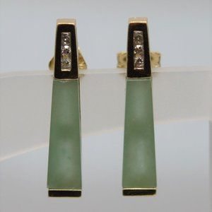 Jade & Diamond Studs in 10K Yellow Gold
